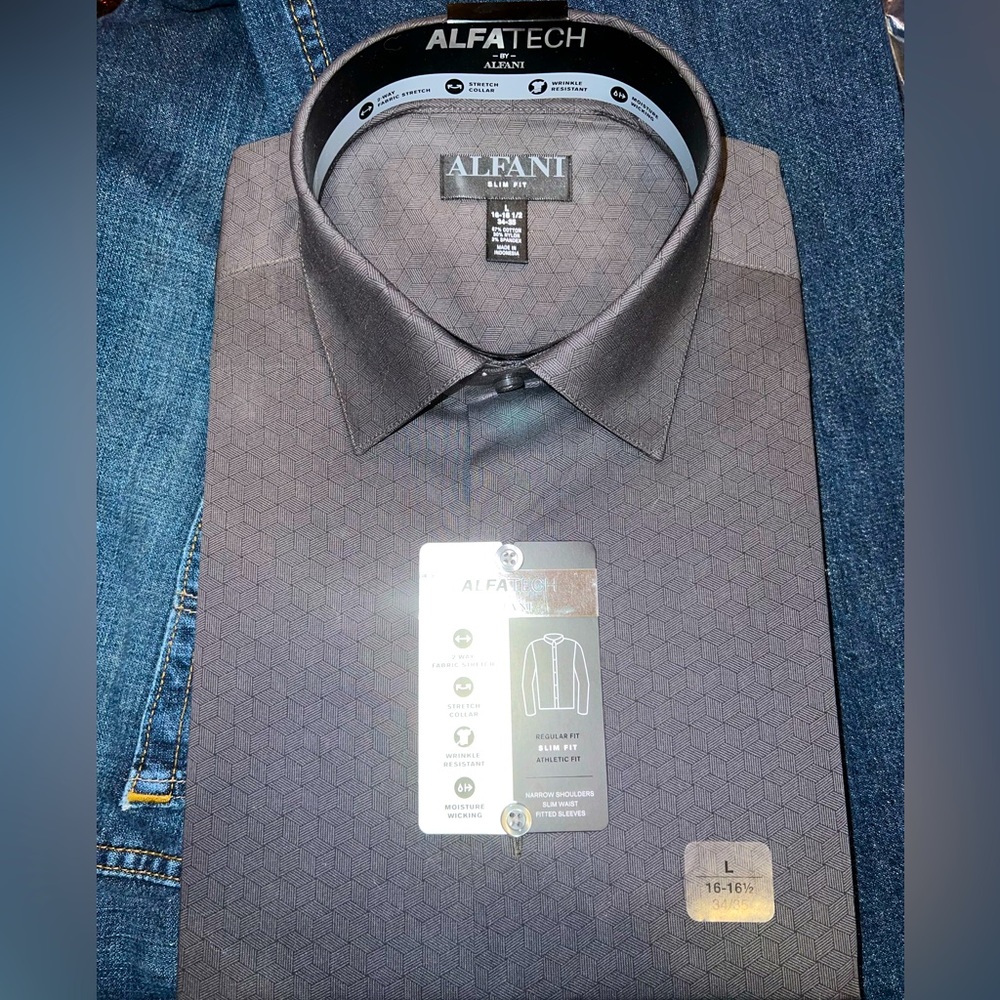 NWT Alfani slim fit gray men’s dress shirt size L